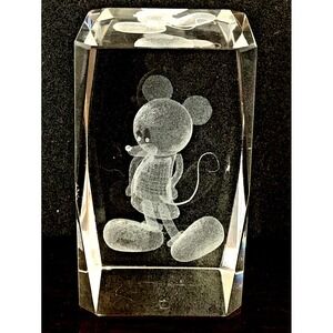 Disney Mickey Mouse 3D Laser Etched Crystal Glass Cube Paperweight Decor